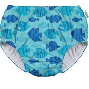 Pull-up Reusable Absorbent Swimsuit Diaper-Aqua Striped Fish-6mo